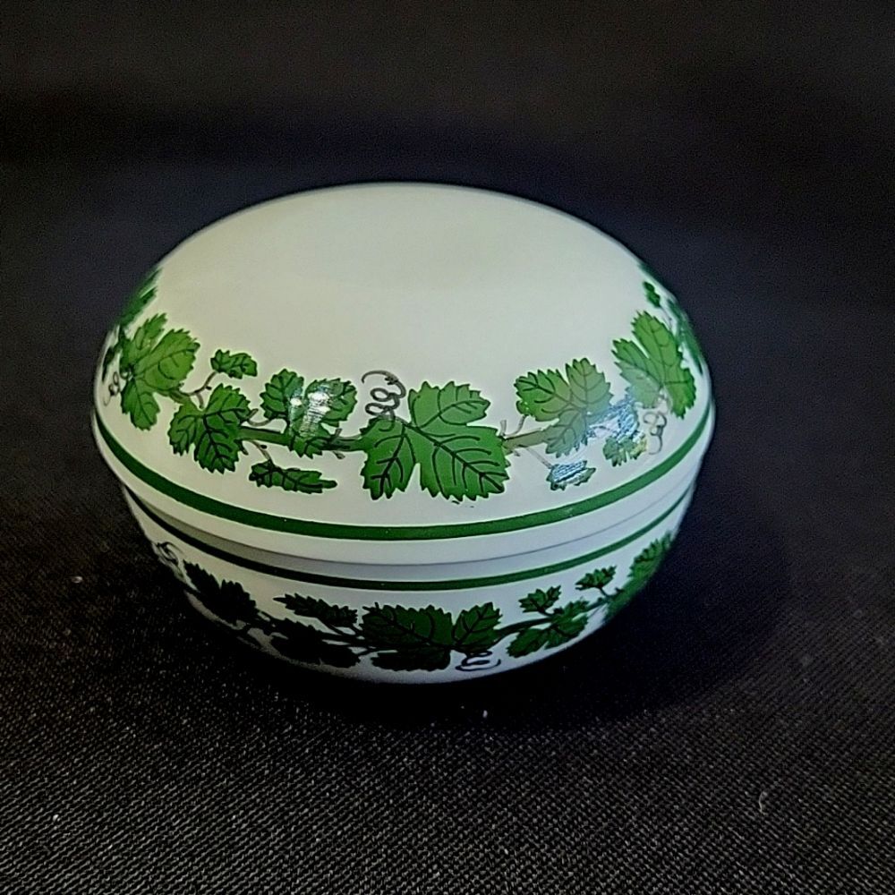 Vintage 1970s Meissen Porcelain Trinket Box Green Vine Leaf Jewelry Box